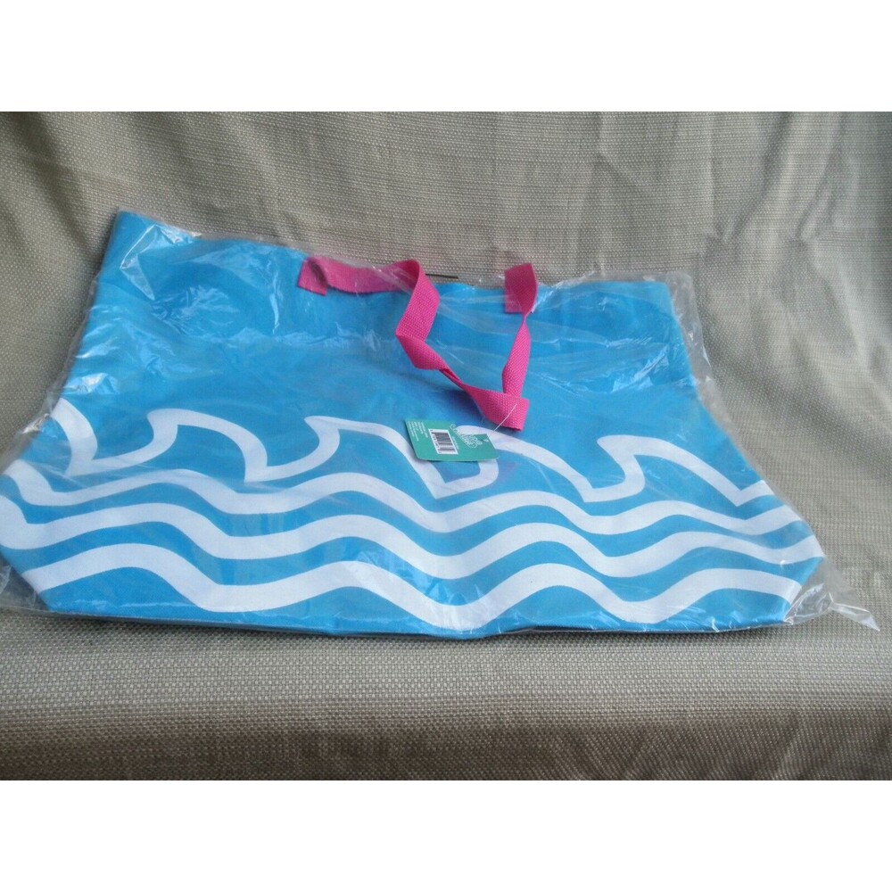NEW by STUDIO PARADISE, BLUE/WHITE COLORFUL DUFFEL TOTE BAG (20" W X 16" TALL)